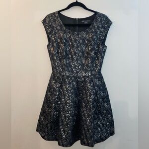 Armani Exchange Black Metallic Leopard Print Jacquard Cocktail Mini Dress Size 2